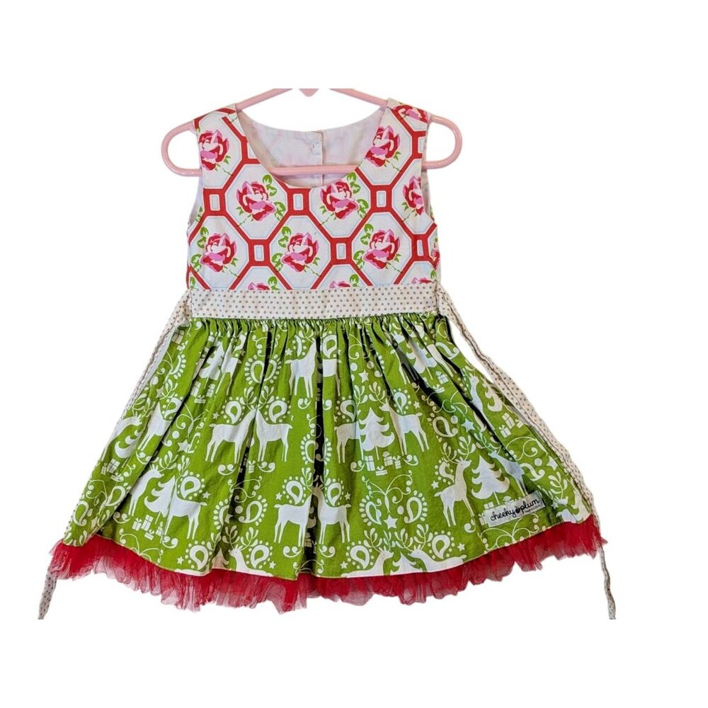 Cheeky Plum Baby Girl Dress 24 Months 18/24M Holiday Whimsical Reindeer Ruffle